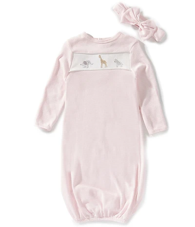 Starting Out Baby Girls Long Sleeve Embroidered Zoo Animal Gown
