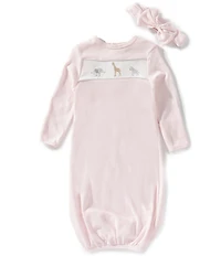 Starting Out Baby Girls Long Sleeve Embroidered Zoo Animal Gown