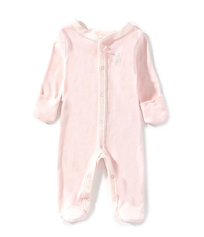 Starting Out Baby Girls Long-Sleeve Fold Over Cuffs Embroidered Ballet Footie Coverall