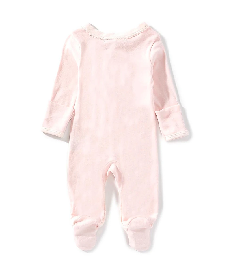 Starting Out Baby Girls Long-Sleeve Fold Over Cuffs Embroidered Ballet Footie Coverall