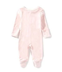 Starting Out Baby Girls Long-Sleeve Fold Over Cuffs Embroidered Ballet Footie Coverall