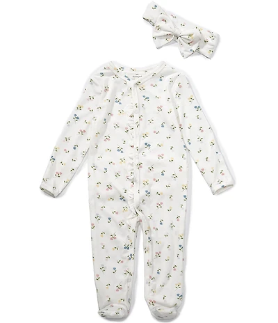 Starting Out Baby Girls Long Sleeve Floral Ruffle Footie Coverall