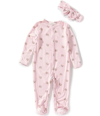 Starting Out Baby Girls Long Sleeve Footie Bear Coverall & Bow 2-Piece Set