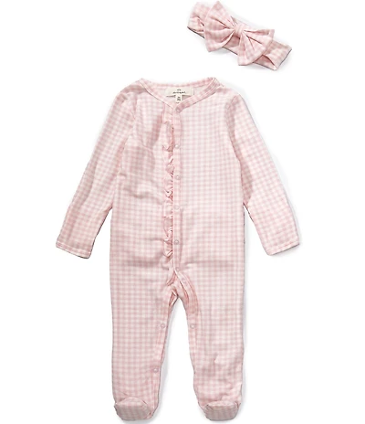 Starting Out Baby Girls Long Sleeve Gingham Ruffle Footie Coverall