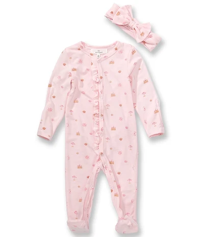 Starting Out Baby Girls Long Sleeve Beach Print Footed Coverall