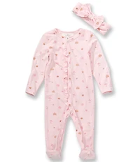 Starting Out Baby Girls Long Sleeve Beach Print Footed Coverall