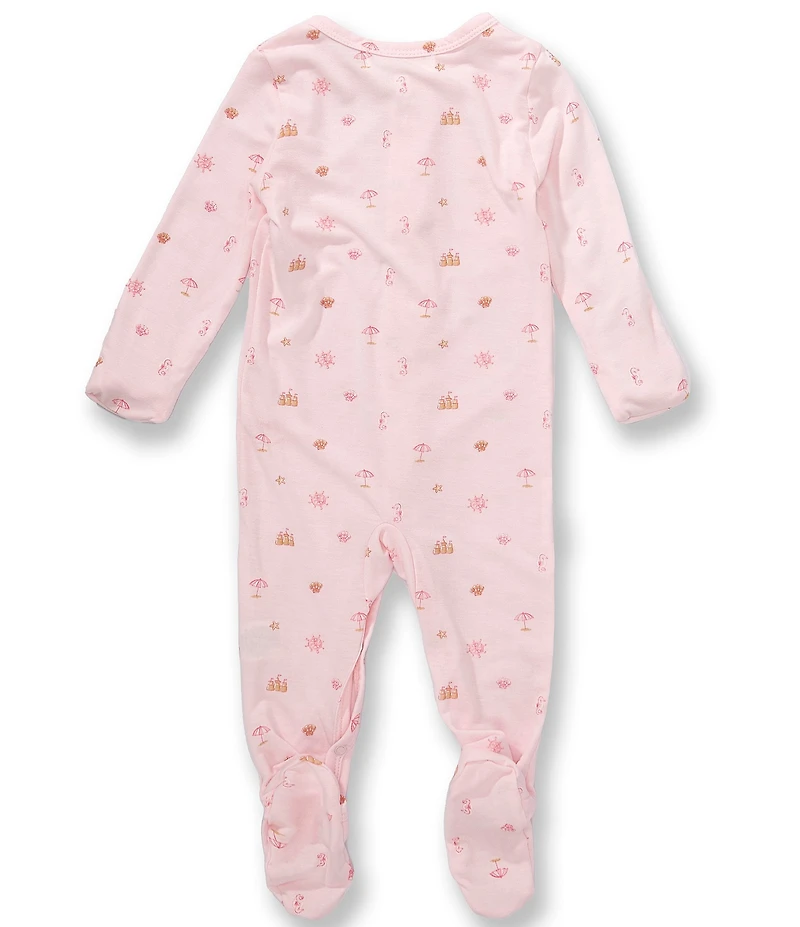 Starting Out Baby Girls Long Sleeve Beach Print Footed Coverall