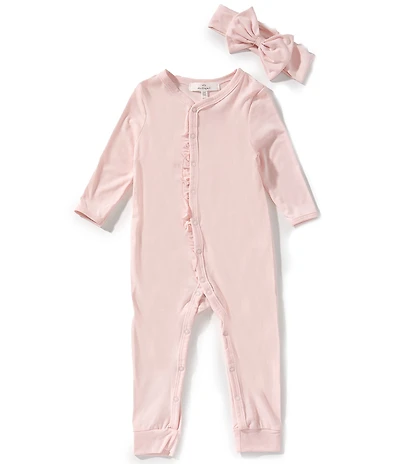 Starting Out Baby Girls Long Sleeve Ruffle Coverall & Headband Set