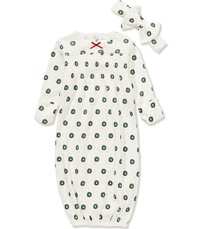 Starting Out Baby Girls Long Sleeve Smocked Christmas Wreath Gown