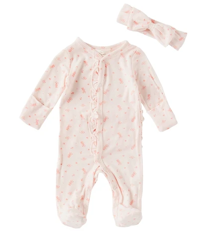 Starting Out Baby Girls Long Sleeve Fold-Over Cuffs Ballet Shoe Print Footie Coverall
