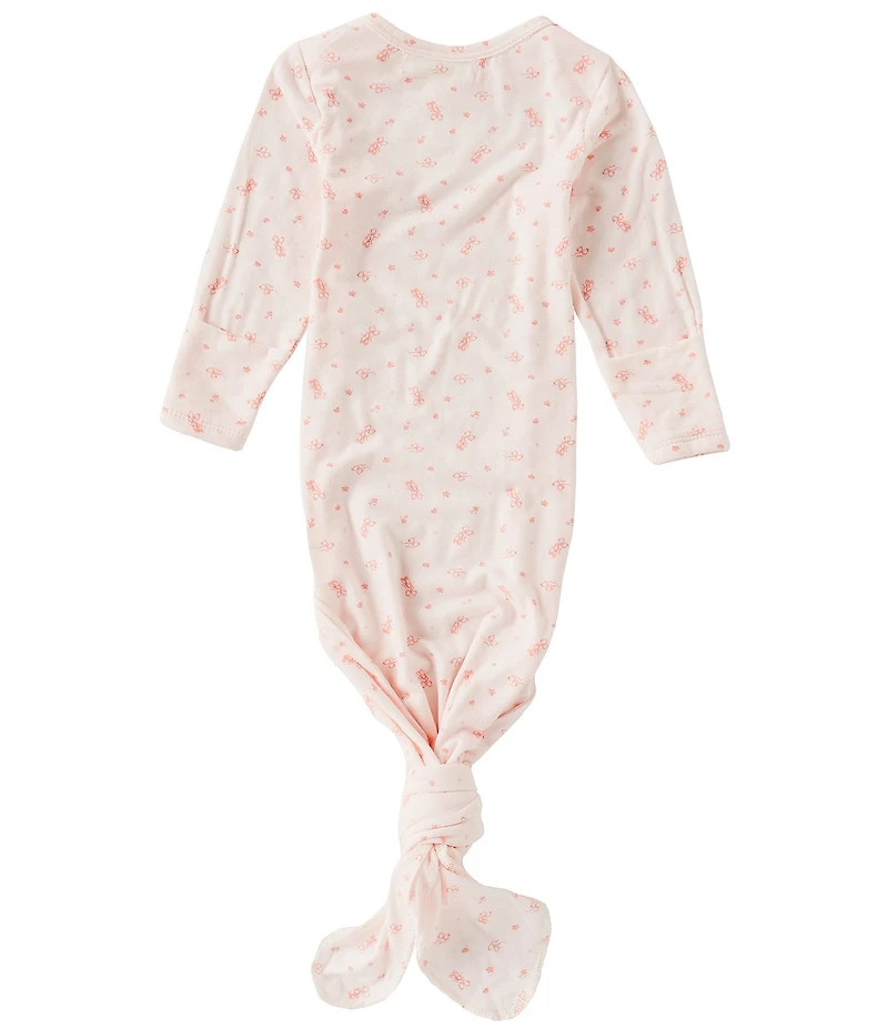 Starting Out Baby Girls Long Sleeve Fold-Over Cuffs Ballet Print Knotted Gown