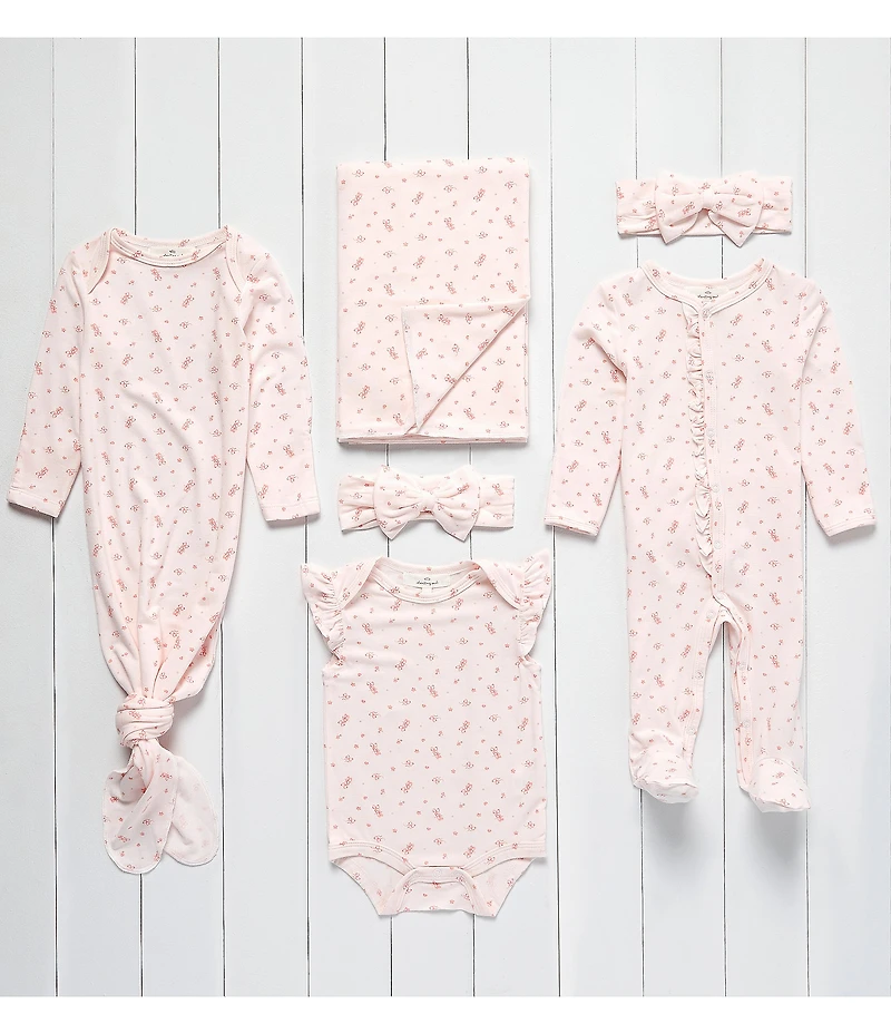 Starting Out Baby Girls Long Sleeve Fold-Over Cuffs Ballet Print Knotted Gown