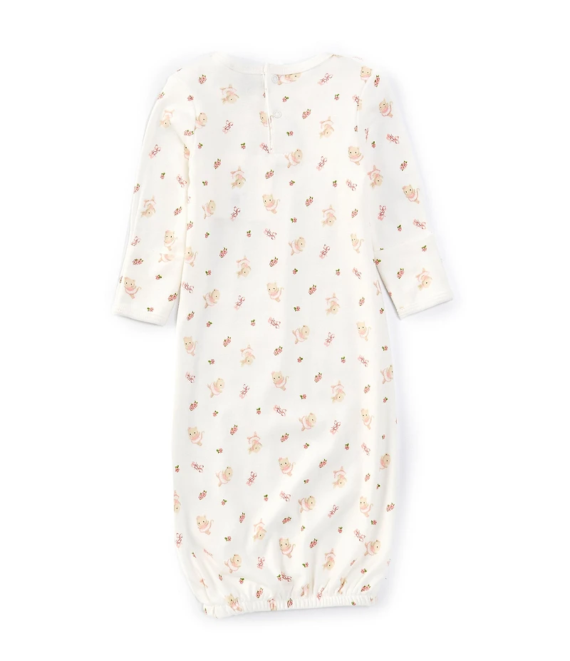 Starting Out Baby Girls Long Sleeve Fold-Over Cuffs Ballet Print Knotted Gown & Hat Set