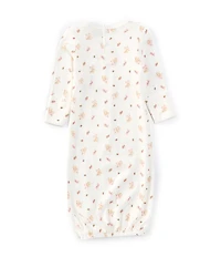 Starting Out Baby Girls Long Sleeve Fold-Over Cuffs Ballet Print Knotted Gown & Hat Set