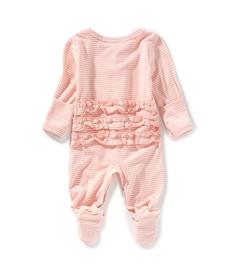 Starting Out Baby Girls Stripe Long Sleeve Ruffle Footie Coverall & Matching Bow Headband Set