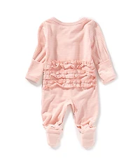 Starting Out Baby Girls Stripe Long Sleeve Ruffle Footie Coverall & Matching Bow Headband Set