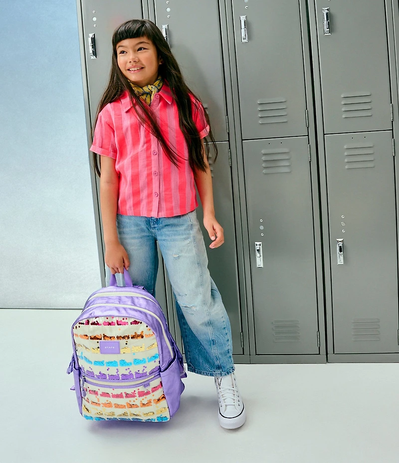 STATE Bags Kane Double Pocket Lilac Quilted Sequins Backpack