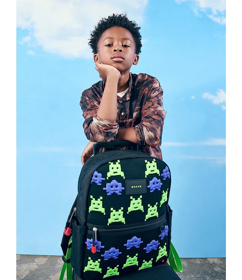 STATE Bags Kids Kane Space Invaders Double Pocket Backpack