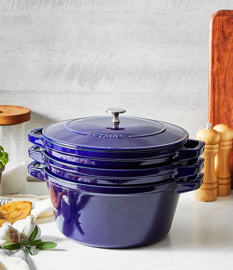 Staub Cast Iron Set 4-Piece Stackable Space-Saving Cookware Set