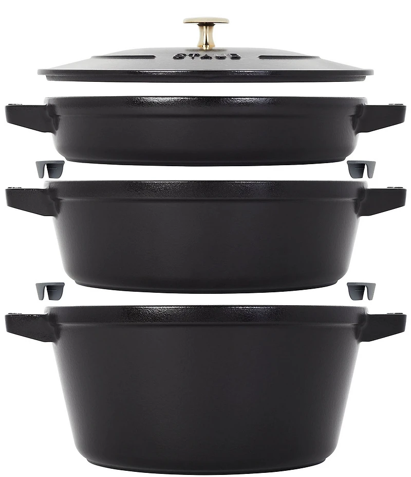 Staub Cast Iron Set 4-Piece Stackable Space-Saving Cookware Set