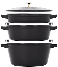 Staub Cast Iron Set 4-Piece Stackable Space-Saving Cookware Set