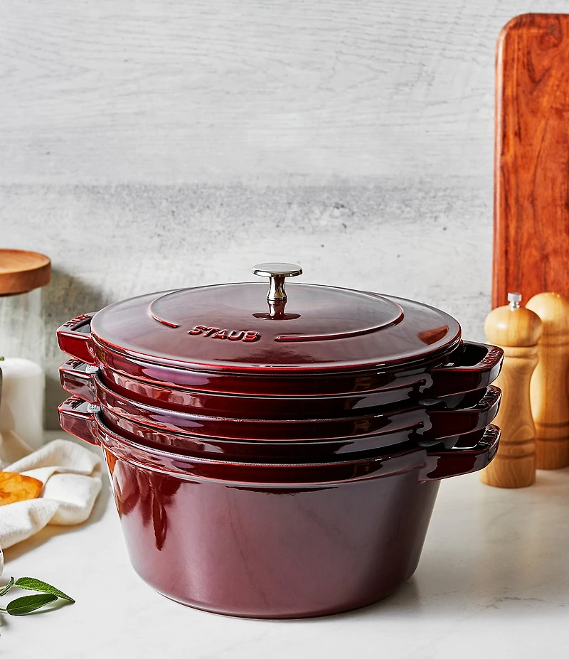 Staub Cast Iron Set 4-Piece Stackable Space-Saving Cookware Set