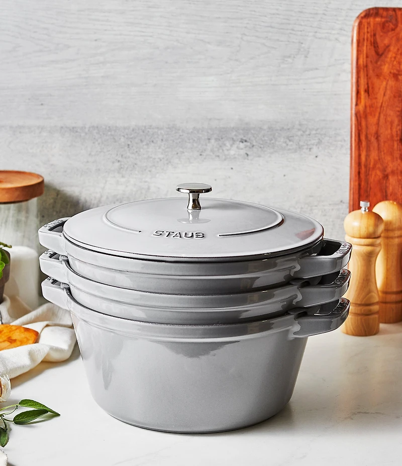 Staub Cast Iron Set 4-Piece Stackable Space-Saving Cookware Set