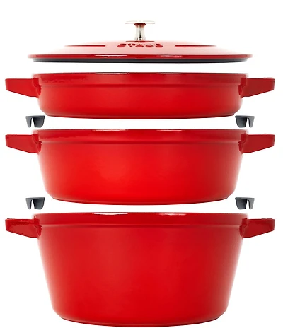 Staub Cast Iron Set 4-Piece Stackable Space-Saving Cookware Set