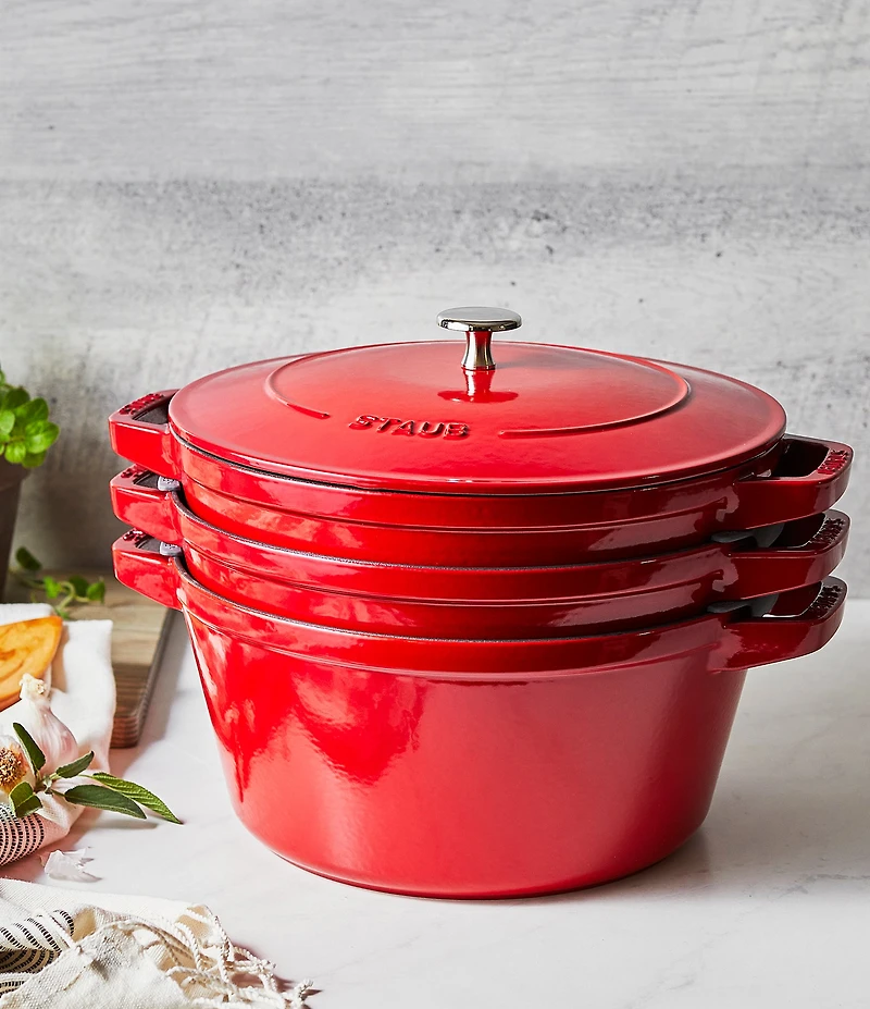 Staub Cast Iron Set 4-Piece Stackable Space-Saving Cookware Set