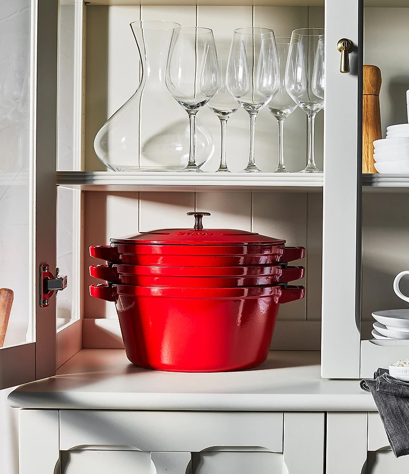 Staub Cast Iron Set 4-Piece Stackable Space-Saving Cookware Set