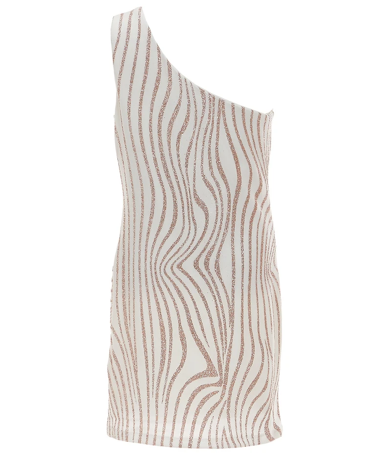 Stella 88 Big Girls One-Shoulder Swirl-Pattern Sheath Dress