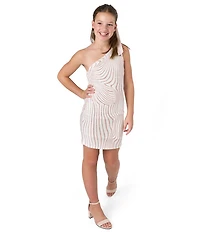 Stella 88 Big Girls One-Shoulder Swirl-Pattern Sheath Dress