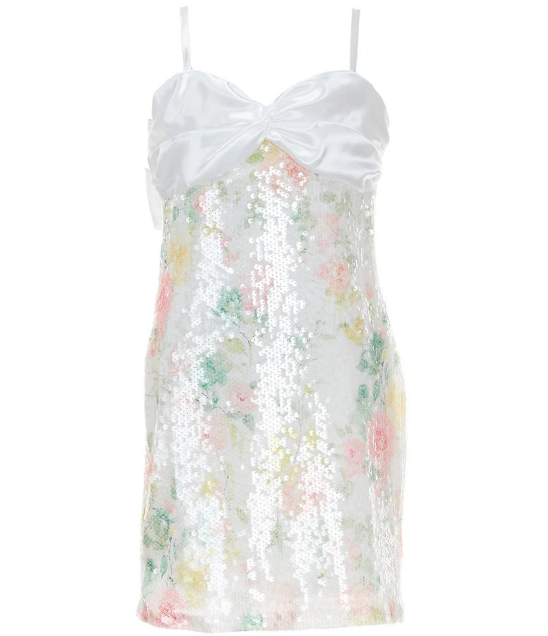 Stella 88 Big Girls Sleeveless Satin Sequin Embellished Floral Empire Waist Dress