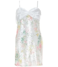 Stella 88 Big Girls Sleeveless Satin Sequin Embellished Floral Empire Waist Dress