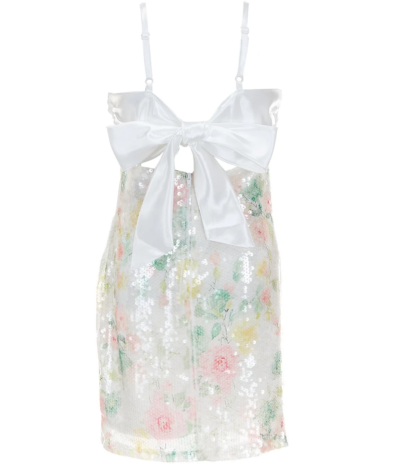 Stella 88 Big Girls Sleeveless Satin Sequin Embellished Floral Empire Waist Dress