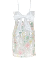 Stella 88 Big Girls Sleeveless Satin Sequin Embellished Floral Empire Waist Dress