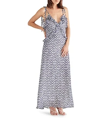Steve Madden Adalina Dotted Print V-Neck Sleeveless Tie Strap Ruffle Maxi Dress