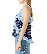 Steve Madden Adalina Polka Dot Print V-Neck Sleeveless Chiffon Tank Top