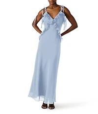 Steve Madden Adalina V-Neck Sleeveless Ruffle Maxi Dress
