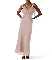Steve Madden Adalina V-Neck Sleeveless Ruffle Maxi Dress