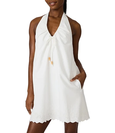 Steve Madden Adana Halter Neck Sleeveless Eyelet Mini Dress