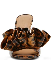 Steve Madden Affinity Leopard Print Patent Ruffle Detail Dress Slide Sandals