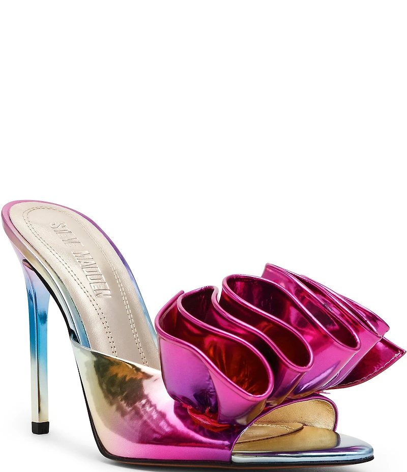 Steve Madden Affinity Metallic Ombre Patent Ruffle Detail Dress Slide Sandals