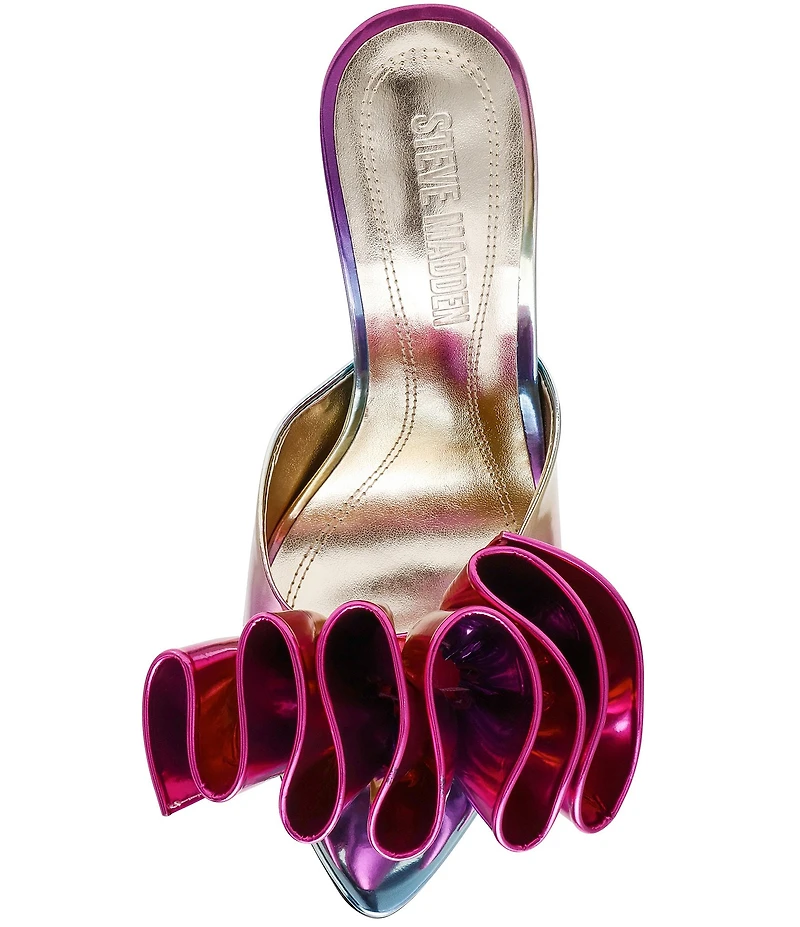 Steve Madden Affinity Metallic Ombre Patent Ruffle Detail Dress Slide Sandals