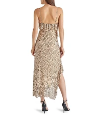 Steve Madden Aida Dotted Print V-Neck Sleeveles Ruffle Mesh Midi Dress