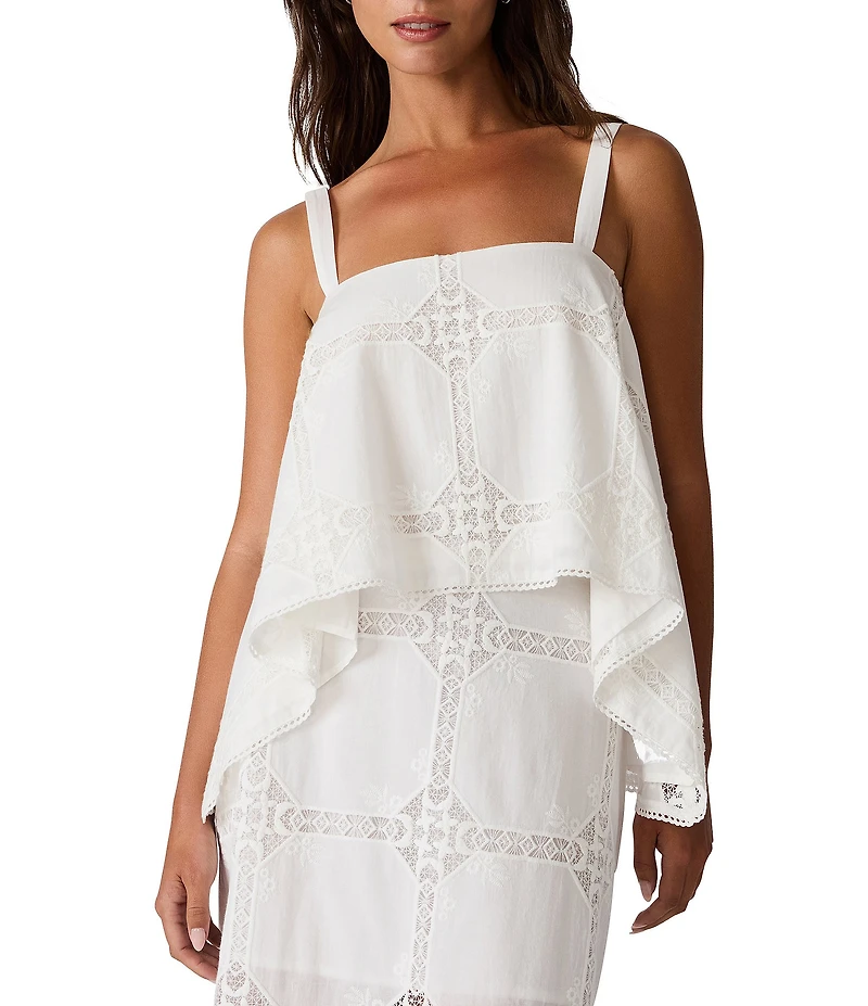 Steve Madden Ainslee Square Neck Sleeveless Coordinating Eyelet Handkerchief Tank Top