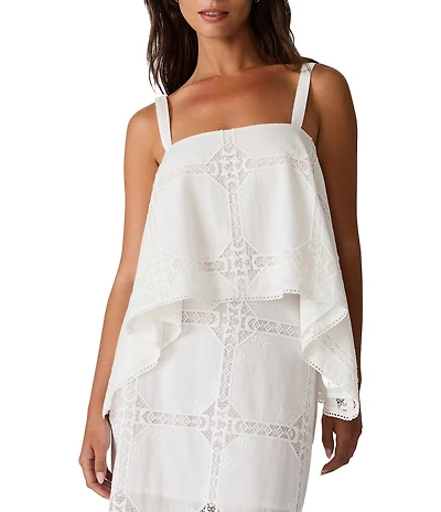 Steve Madden Ainslee Square Neck Sleeveless Coordinating Eyelet Handkerchief Tank Top
