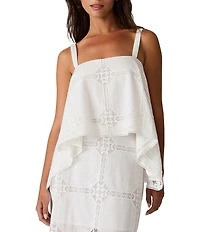 Steve Madden Ainslee Square Neck Sleeveless Coordinating Eyelet Handkerchief Tank Top