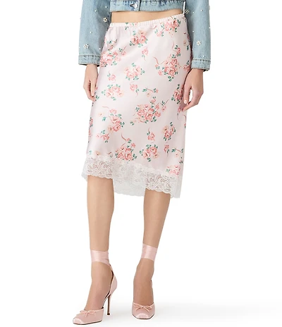 Steve Madden Alayna Floral Print Satin Coordinating Midi Skirt