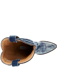 Steve Madden Albany Denim Western Block Heel Mid Calf Boots